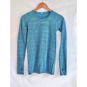 LULULEMON Swiftly Tech Long Sleeve Top Crew Run Heathered Aqua Blue Women 4 6